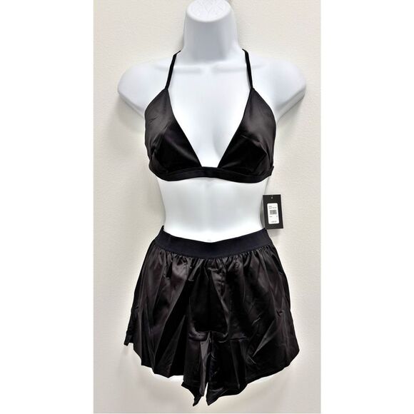 NWT Frederick's of Hollywood Ginny 2 Pc Sleep Set Black Satin Womens Medium - Picture 4 of 14